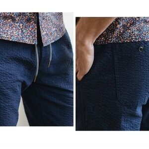 Taylor Stitch Men's The Apres Pant Seersucker Joggers Navy Blue